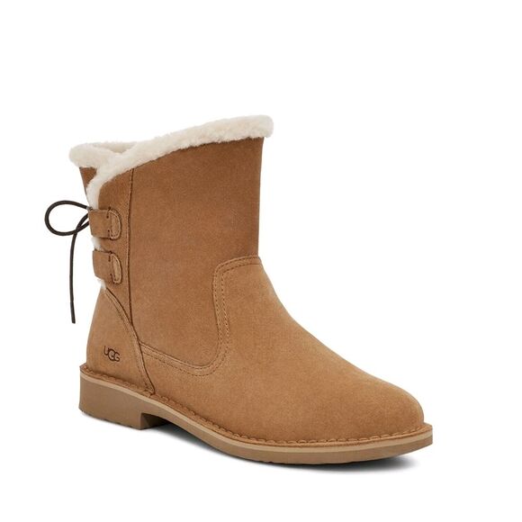UGG Naiyah Suede Tie Back Boots Chestnut Tan Size 8 - Picture 1 of 16